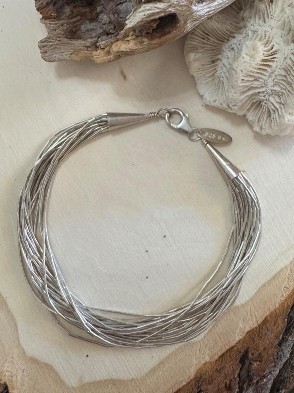 Native American 925 Sterling Silver Liquid Bracelet signed Rising Sun